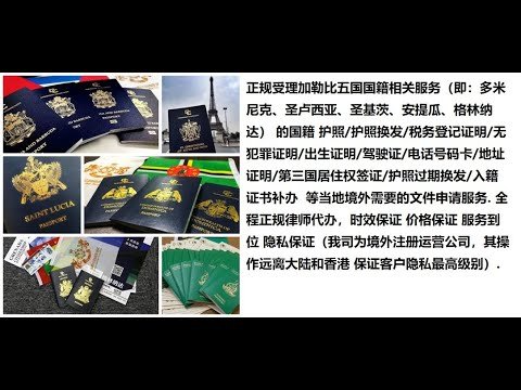 多米尼克、圣卢西亚、圣基茨、安提瓜、格林纳达 国籍 护照/护照换发/税务登记证明/无犯罪证明/出生证明/驾驶证/电话号码卡/地址证明/第三国居住权签证/护照过期换发/入籍证书补办服务.