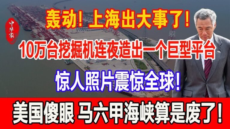 轰动！上海出大事了！10万台挖掘机连夜造出一个巨型平台，惊人照片震惊全球！美国傻眼，马六甲海峡算是废了！#新加坡#马六甲海峡#中国#