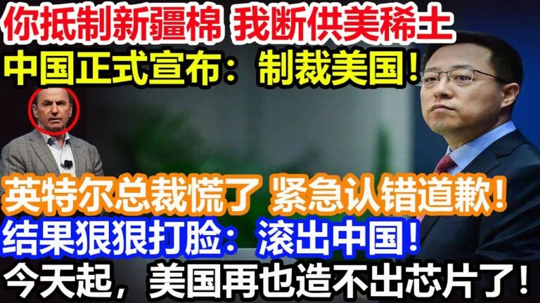 你抵制新疆棉 我断供美稀土！中国正式宣布 制裁美国！英特尔总裁慌了 紧急认错道歉！结果狠狠打脸：滚出中国！今天起，美国再也造不出芯片了！