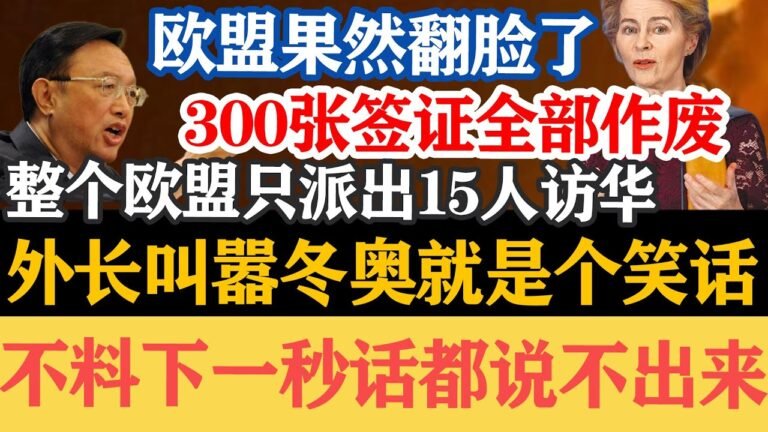 欧盟果然翻脸了，300张签证全部作废，整个欧盟只派出15人访华，外长叫嚣冬就是个笑话，不料下一秒话都说不出来！