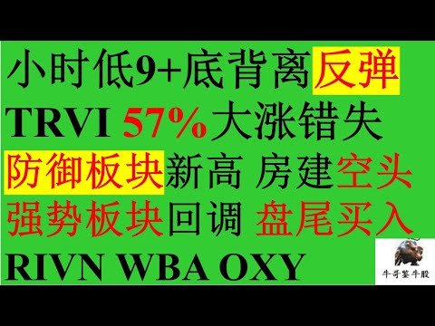 369 大盘小时低9+底背离TRVI TNK XLP XLV新高COST SFM KR PFE MRK LLY NAIL 盘尾买TECK TQQQ SOXL GOOG NKE RIVN WBA OXY