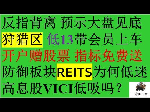 396 反指背离大盘见底VIX QQQ FB AMZN AAPL MSFT GOOG TSLA狩猎区低13带会员上车 开户赠股票指标免费送 OXY财报 防御板块REITS为何低迷 高息股VICI低吸吗