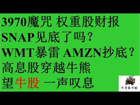 439 3970魔咒 权重股财报 先观望 SNAP见底了吗？WMT暴雷 AMZN抄底？高息股穿越牛熊 望牛股一声叹息