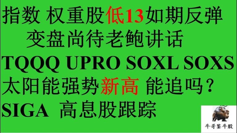 473 指数 权重股低13如期反弹 AAPL AMZN GOOG TSLA TQQQ UPRO SOXL SOXS太阳能强势新高ENPH SEDG ARRY RUN CGRN SIGA 高息股跟踪