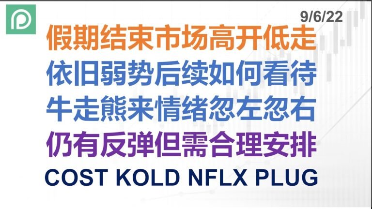 美股分析 COST KOLD NFLX PLUG 假期结束市场高开低走 依旧弱势后续如何看待 牛走熊来情绪忽左忽右 仍有反弹但需合理安排