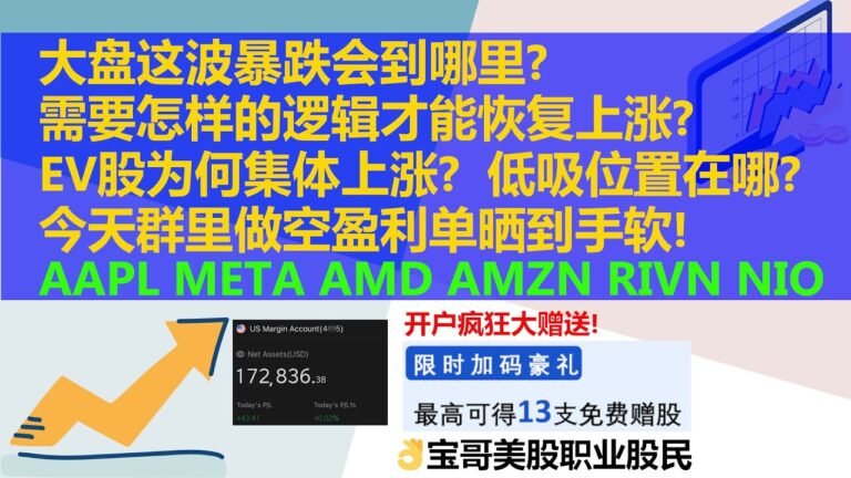 美股大盘这波暴跌会到哪里？需要怎样的逻辑才能恢复上涨?EV股为何集体上涨？低吸位置在哪？今天群里做空盈利单晒到手软！AAPL META AMD AMZN RIVN NIO！09132022