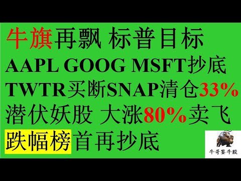 496 牛旗再飘标普目标 AAPL GOOG MSFT抄底 TWTR买断 SNAP清仓33%收益 潜伏妖股大涨80%卖飞 跌幅榜首再抄底