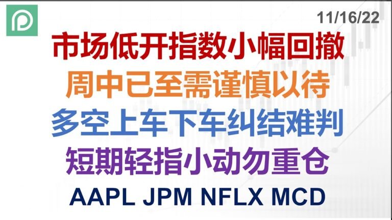 美股分析 AAPL JPM NFLX MCD 市场低开指数小幅回撤 周中已至需谨慎以待 多空上车下车纠结难判 短期轻指小动勿重仓