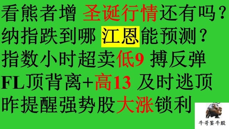 525 看熊者增圣诞行情还有吗？纳指跌到哪江恩能预测？指数小时超卖低9 AAPL搏反弹 FL顶背离+高13 及时逃顶 昨提醒强势股大涨 潜力云股41%锁利 一股盘后大跌40%抄底