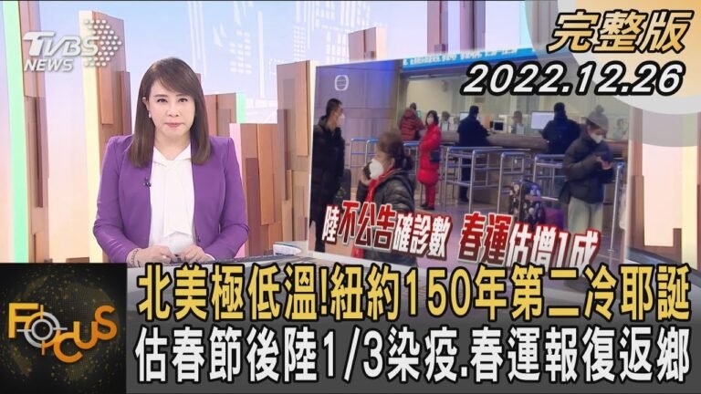 北美極低溫!紐約150年第二冷耶誕 估春節後中國大陸1/3染疫.春運報復返鄉｜秦綾謙｜FOCUS全球新聞 20221226 @tvbsfocus