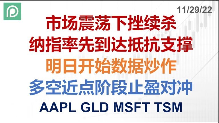 美股分析 AAPL GLD MSFT TSM 市场震荡下挫续杀 纳指率先到达抵抗支撑 明日开始数据炒作 多空近点阶段止盈对冲