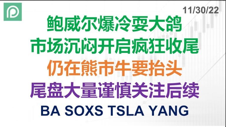 美股分析 BA SOXS TSLA YANG 鲍威尔爆冷耍大鸽 市场沉闷开启疯狂收尾 仍在熊市牛要抬头 尾盘大量谨慎关注后续